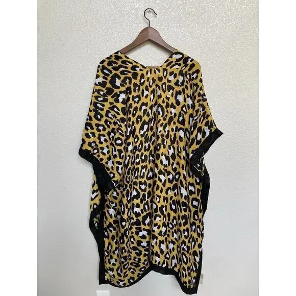 NWT Styline yellow leopard kimono knit wrap light weight multi one size travel - Picture 5 of 6